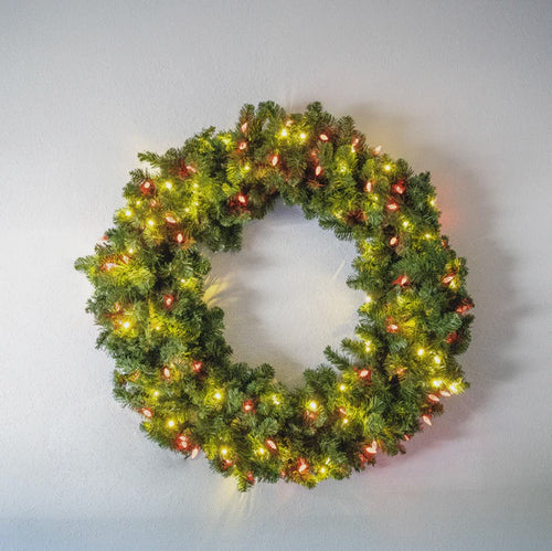 Oregon Wreath 48", (C6/5mm) - Warm White/Red - TXF