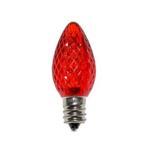 LED C7 Transparent - Faceted Polycarbonate 25PK - Red