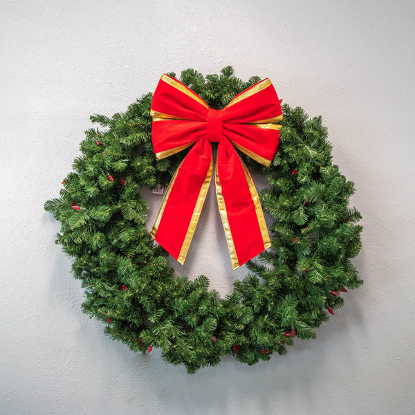 24 inch red bow with gold trim